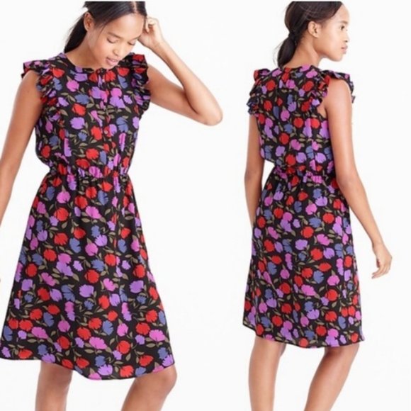 J. Crew Dresses & Skirts - J. Crew Flutter Sleeve Dress Painted Pansy Size 8